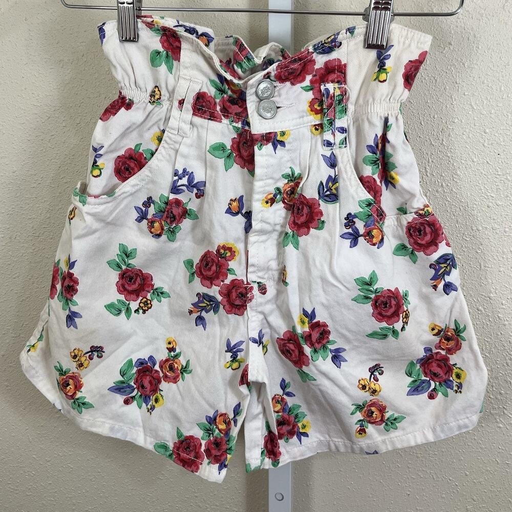 Bongo Vintage 90s Floral Paperbag Denim Shorts Womens M High Waist Made USA
